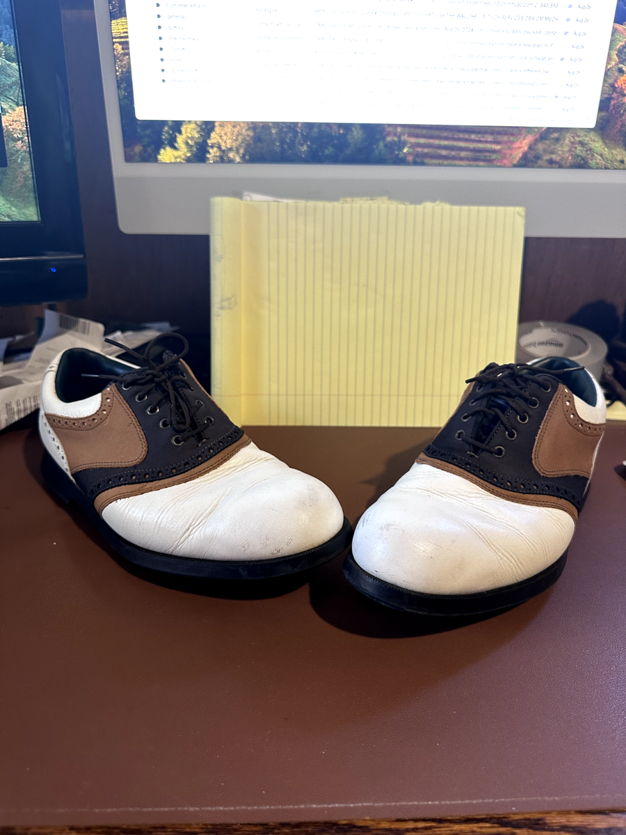 Mens Vntg Florsheim Frogs Golf Shoes Saddle Oxfords Tan  display picture 1