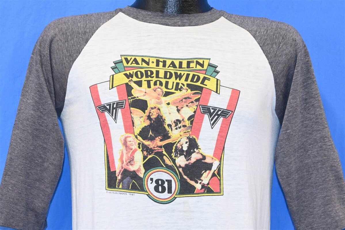 vtg 80s VAN HALEN WORLDWIDE TOUR '81 ROCK CONCERT RAGLAN 3/4