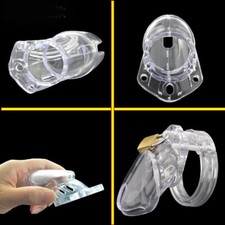 Short Clear Male Chastity Penis Cock Cage Plastic Lock Belt Device Sex Toys BDSM