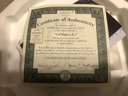 Cal Ripkin Jr. Baseball Record Breakers Collectors Plate 1 Jason Walker NIB - Picture 4 of 5