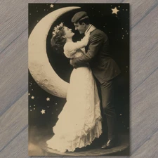 Art Print  Moonlit Embrace Couple Classic Love Nostalgic Starry Night Romantic