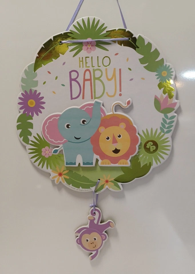 Letrero colgante Fisher Price Hello Baby de Amscan 17" Baby Shower Jungle  Foto 2 de 3