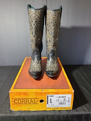 Corral Boots, G1551, Black Laser Embroidery Stud, 7.5,
