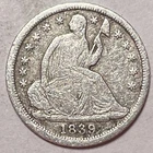 1839 Seated Liberty Half Dime Very Fine VF Coin #17243