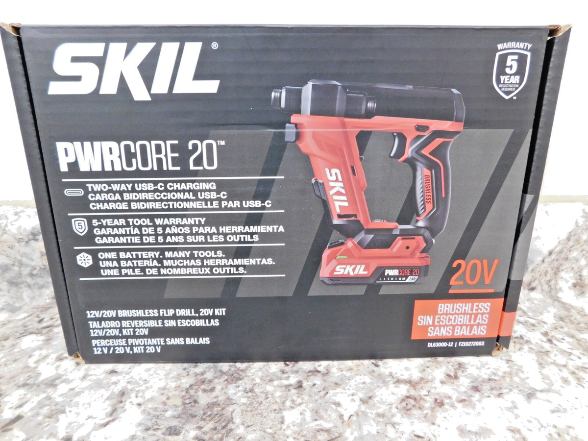 SKIL Brushless 12V/20V Flip Drill, 20V Kit Including 2.0 Ah USB-C