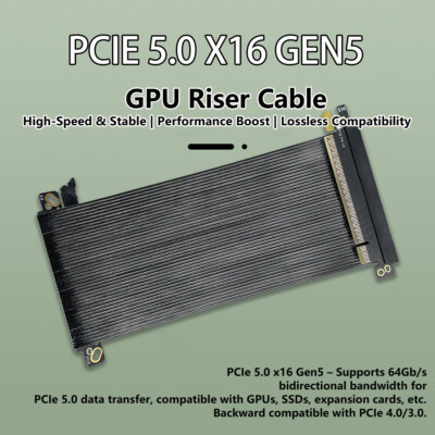 PCI E PCIe 5.0 X16 Riser Cable Double Reverse PCI Express Gen5 for ITX Server