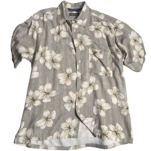 Chemise Nautica homme taille M 100% soie fleurie tropicale aloha hawaïenne manches courtes