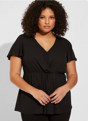 NWT Torrid Georgette Twist Surplice Flutter Sleeve Blouse Size 2X Black