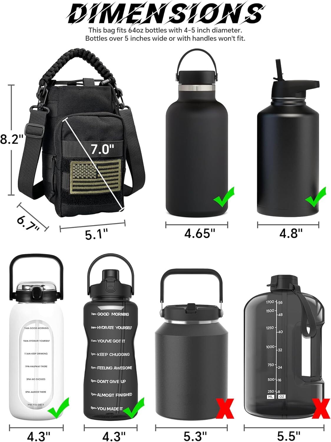 DEFUNX 64 Oz Water Bottle Sleeve - Water Jug Holder with Strap Cross-Body Bot...