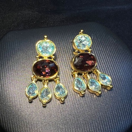 Pendientes retro de borla de cristal de piedras preciosas artificiales de nicho luz pendientes de lujo - Imagen 7 de 7