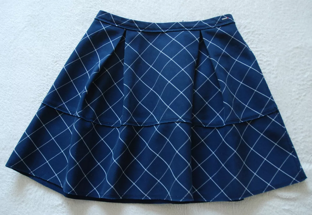 Tommy Hilfiger THDW Check Short Pleated Skirt Navy Blue White size