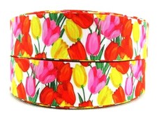 1 INCH GROSGRAIN RIBBON Hair Bow Supplies Wholesale Floral, Flowers Tulips
