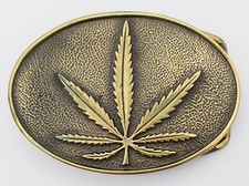 Solid Brass Rare Marijuana Pot Leaf Vintage BTS Belt Buckle