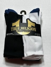 True Religion Mens Size 10-13 Half Cushion Crew Socks 8 Pair Pack New