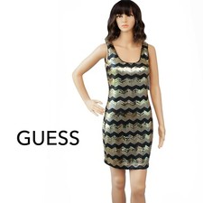 GUESS Black Gold Chevron Sequin Bodycon Dress Size 0 NWT Cocktail Party