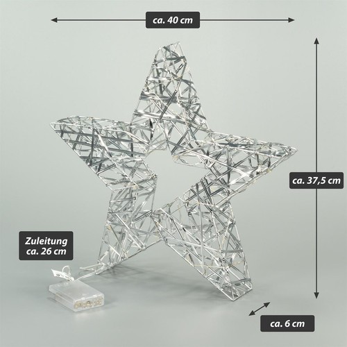 Silberdraht Stern 30 LED warm weiß Ø 40 cm Batterie Timer Weihnachts-Stern Xmas - Bild 7 von 7