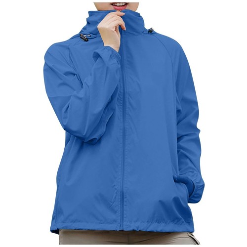 Women's Rain Jacket Lightweight Waterproof Rain Coat Full Zip Hooded Windbreaker - Picture 29 of 54