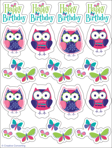 Owl Stickers 4 Sheets Happy Birthday Party Favor Party Decoration Supply - Picture 1 of 2