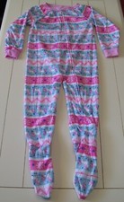 Girls 1000% Cute Pink Blue Unicorn Heart Snowflake Fleece Footed Pajamas Sz 4