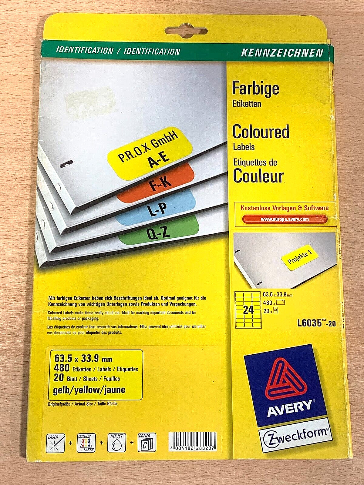 Avery Pack Of 480 (63.5 x 33.9mm) Yellow Labels L6035-20