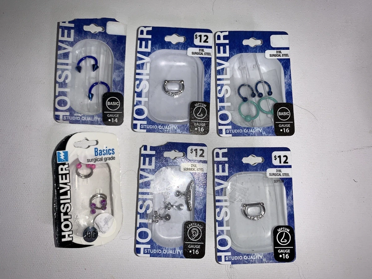 NEW 14 16 18 Gauge Stainless Steel Body Jewelry 6 Hot silver Packs