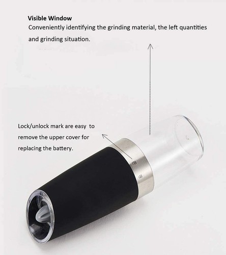 PACK de 2 molinillos eléctricos de sal y pimienta por gravedad con luz LED de tosquedad ajustable - Imagen 9 de 13