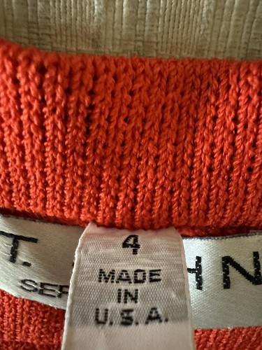 Vintage St John 2piece Knit Skirt And Top Size4 Orange And Ivory - Picture 10 of 10
