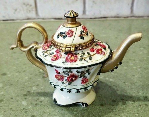 NINI CANTERBURY Hinged TEAPOT TRINKET~KEEPSAKE BOX 6-48 Collectible Mini 3.75" - Picture 6 of 9