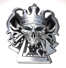 SKULL w/ POKER CARDS ROYAL STRAIGHT FLUSH, METAL BELT BUCKLE