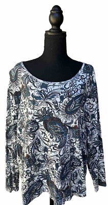Norm Thompson Top 1X 2X Multicolor Paisley 100% Cotton Long Sleeve Excellent