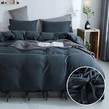 annadaif Grayish Navy Duvet Cover King Size  3 Pieces Soft Washed Microfiber