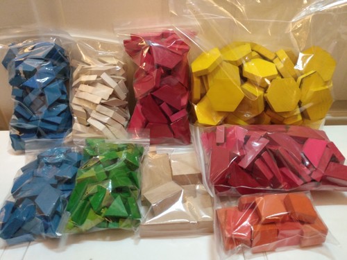 490 Geometric Pattern Shapes Blocks Primary Colors - Mostly Wooden, Some Plastic