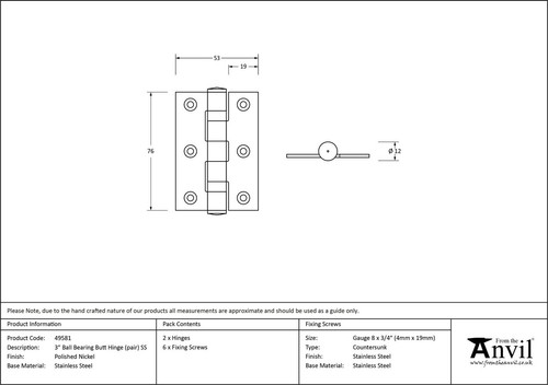 From The Anvil Polished Nickel Cabinet Cupboard Door Hinges - Picture 9 of 17