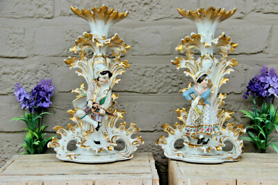 Antique Pair Vieux Paris Porcelain Candle Holder Vases Attr Jacob Petit Ebay