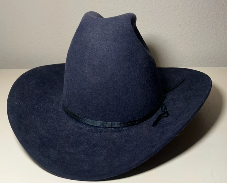 DE COLECCIÓN SOMBRERO AMERICANO COMPAÑÍA SOMBRERO VAQUERO SOMBRERO 3X CASTOR TRANSPARENTE fieltro azul marino 6 3/4 Foto 2 de 4
