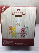 New In Box- Red Shed  5 Piece Juice Set - Fruit Glasses And Pitcher
