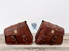 Motorcycle Leather Pouch Panniers Brown Side Saddle Bag Saddlebags Bags Tool