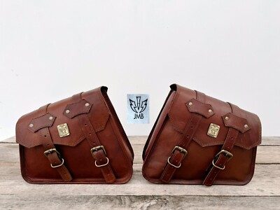 Motorcycle Saddlebags Side Pouch Brown Leather Side Pouch Panniers 2 Bags JMB