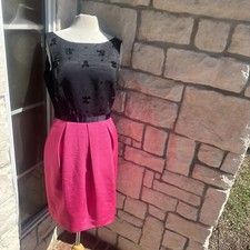 Eliza J Black Black & Pink Sleeveless Pleated Fit and Flare Dress Size 8