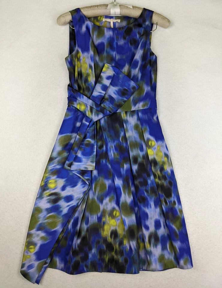 Halston Heritage Mujer Estampado Púrpura Línea A Ajuste y Acampanado Midi Talla 4 Foto 3 de 4