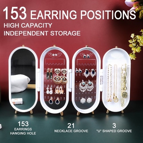 Earring Hanging Display Rack with Mirror Jewelry Folding Storage Box Holder - Picture 5 of 11