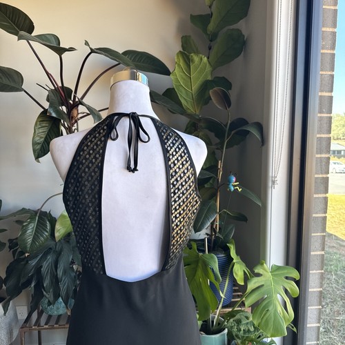 90’s Formal Cocktail Dress Size 10 Maxi Black & Gold Backless Sexy Fits AU 8-10 - Picture 8 of 15