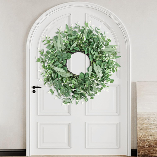 24" Spring Wreaths for Front Door, Large Summer Eucalyptus Wreath, Green Layered
