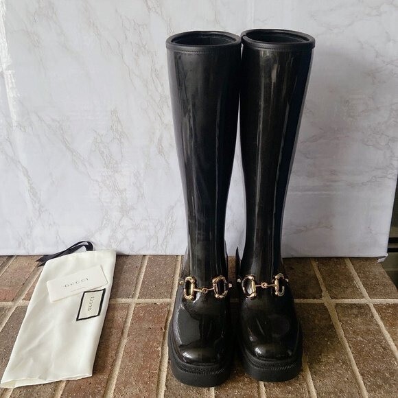 Gucci Horsebit Trip Lug Platform Heel Knee High Waterproof Rain Boot Black EU 37 eBay