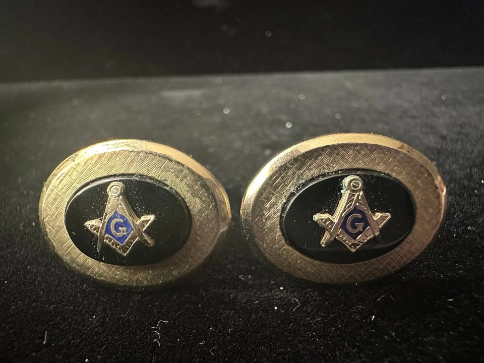 Juego de gemelos masónicos vintage y clip de corbata, Foster firmado, caja incluida, antiguo Foto 2 de 4