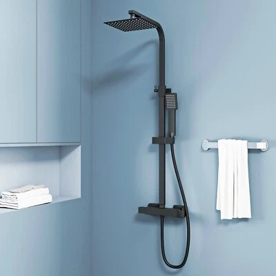 AICA Bathroom Shower Mixer Thermostatic Dual Head Exposed Square Bar Black Shower Set