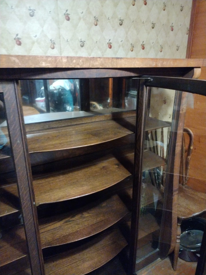 Armário antigo Império Vitoriano carvalho porcelana arco/vidro curvo frontal 62H x42W x16D - Imagem 4 de 4