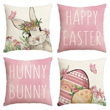AVOIN colorlife Happy Easter Hunny Bunny Pink Throw Pillow Covers, 18 x 18 In...