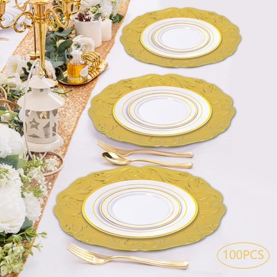 32.5cm Decorative Plate for Table Dinner Kitchen Gold 100*Plastic Charger Plate