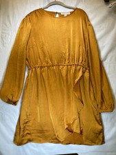 MICHAEL Michael Kors Women's Long-Sleeve Satin Flounce Dress (XL, Marigold)